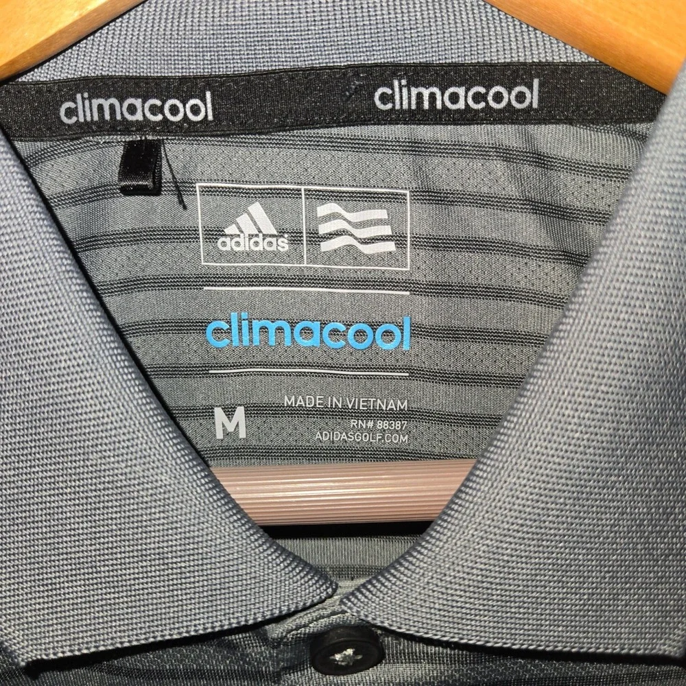 Adidas Golf Climacool Mens Medium Grey Striped Short Sleeve Polo Shirt AE4437 - Picture 5 of 9